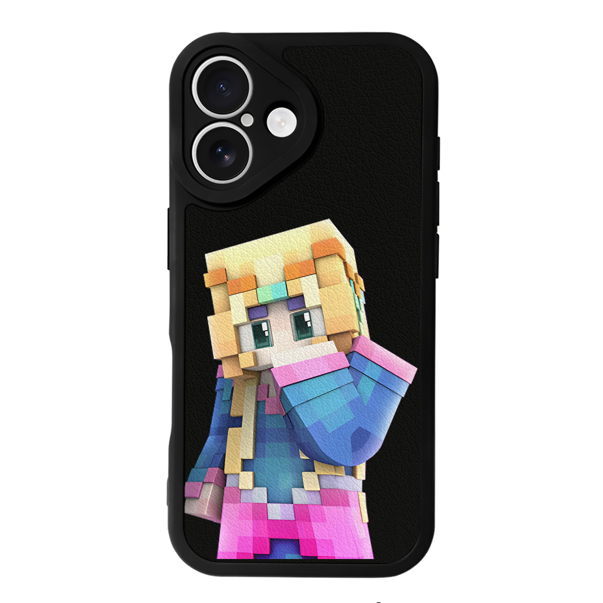 （画像用） マインクラフト ブロックの世界 Minecraft MC Block world 【iPhone 16シリーズ対応】シリコンスマホケース（レザー調） 材質：シリコン